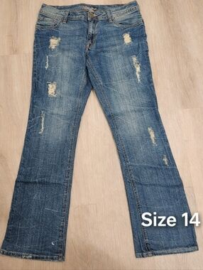 Women’s Boot Cut Distressed Jeans - Blue - Size 14